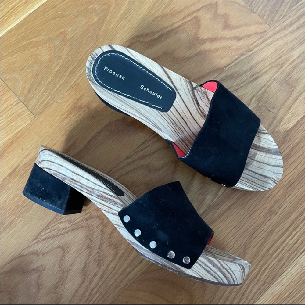 Proenza Schouler Black Suede Wood-Effect Clog Mules
